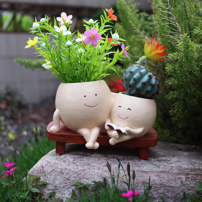 Aoipend Smily Face Planter Pot Smile Face Planter for Indoor Outdoor Plant Head Resin Flower Pots for String of Pearls Plant Live Gift IdeaI for Mother Day Valentine's Day