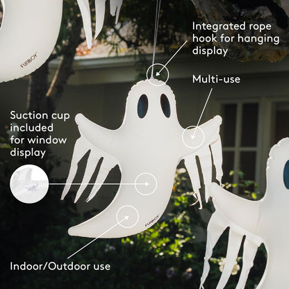 FUNBOY Hanging Ghost Halloween Décor (3 Pack) – Includes Suction Cups & Hangers, Indoor/Outdoor Spooky Decorations