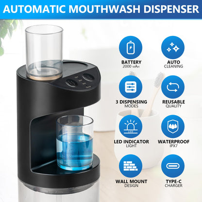 ZOFGENOW Automatic Mouthwash Dispenser for Bathroom,Bathroom Accessories 19.4 Fl Oz Dispensers with Magnetic Cups,Wall Mounted Dispenser,Suitable for All Age Groups,Black