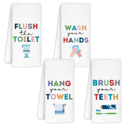 CIOJUNE Kids Bath Towels, Kids Bathroom Decor Sets of 4，Toddler Boys Girls Bathroom Decoration, Kids Decorative Hand Towels for Bath, Wash Your Hands BathroomS Decoration, 16x24 in