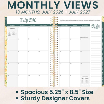 bloom daily planners 2026-2027 Planner - Academic Year (July 2026 - July 2027) Monthly & Weekly Soft Cover Planner for Women - 13 Month Agenda Book with Stickers - 5.5" x 8.25" - Butter Yellow Daisies