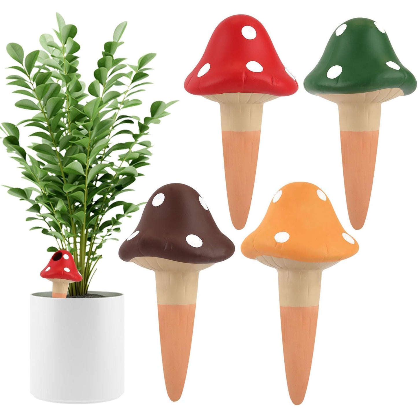 4Pcs Plant Watering Globes, Kalolary Self Watering Spikes Terracotta Drip Water Stakes Irrigation Watering Bulbs for Pot, Indoor, Outdoor, Vacation (Mushroom)