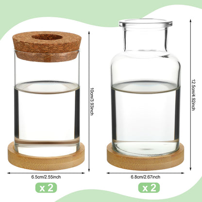 Layhit 4 Pcs Plants Propagation Stations vases Glass Planters with Wooden Lid and Bamboo Stand for Hydroponic Plants Gardening Gifts for Women Mom Home Office Tabletop Decoration(Wide Mouth Style)