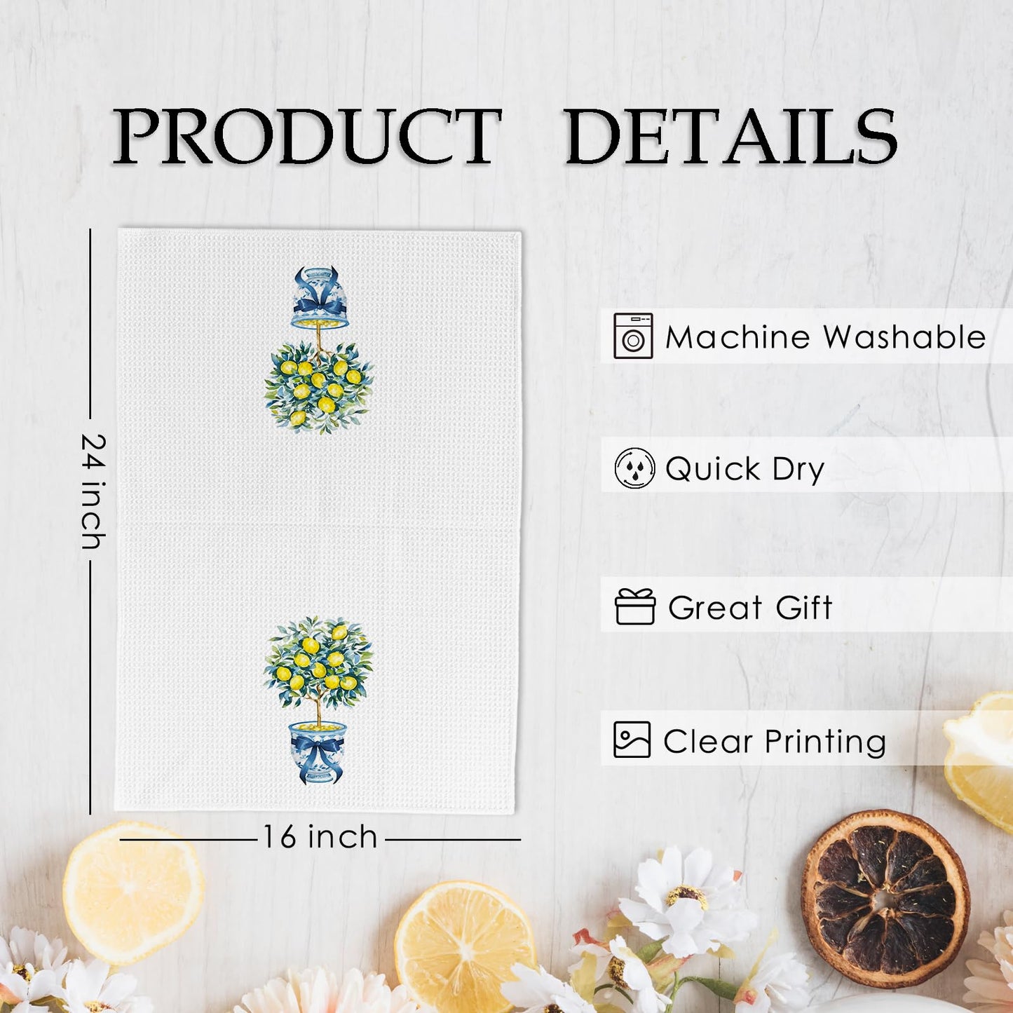 KFXHANGD Lemon Kitchen Towels and Dishcloths Set of 2, Lemon Kitchen Decor, Lemon Dish Towels, Chinoiserie Bow Decorative Hand Tea Towels for Farmhouse Bathroom Kitchen,16×24 Inch