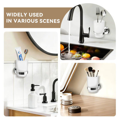 Toothbrush Holder Wall Mounted with Satined Cup with Chrome-Plated Holder,Metal Stainless Steel