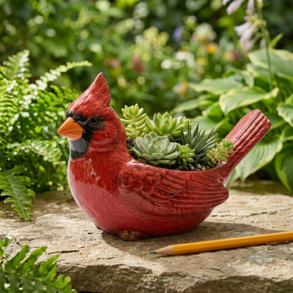 Cardinal Bird Succulent Planter, Red Resin Flower Pot with Drainage Hole, Cute Animal Decorative Plant Pot for Indoor Outdoor Succulents, Unique Gift for Bird Lovers (2Pc)