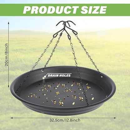 Briwooody 1 Set 12.8'' Bird Seed Catcher Tray Platform Bird Feeder Large Hanging Tray Fits Most Feeders Catches Most Falling Seed and Husk Outdoor Yard Garden Backyard for Attracting Birds, Black