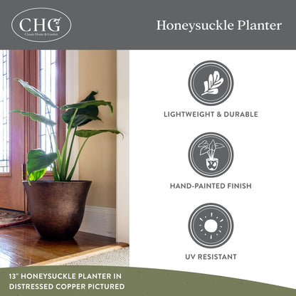 Classic Home and Garden by Growscape Honeysuckle Resin Planters - Lightweight Indoor & Outdoor Plant Pots - UV-Resistant Plastic Flower Pots - Pot Planters for Flowers & Herbs (15" Fossil)