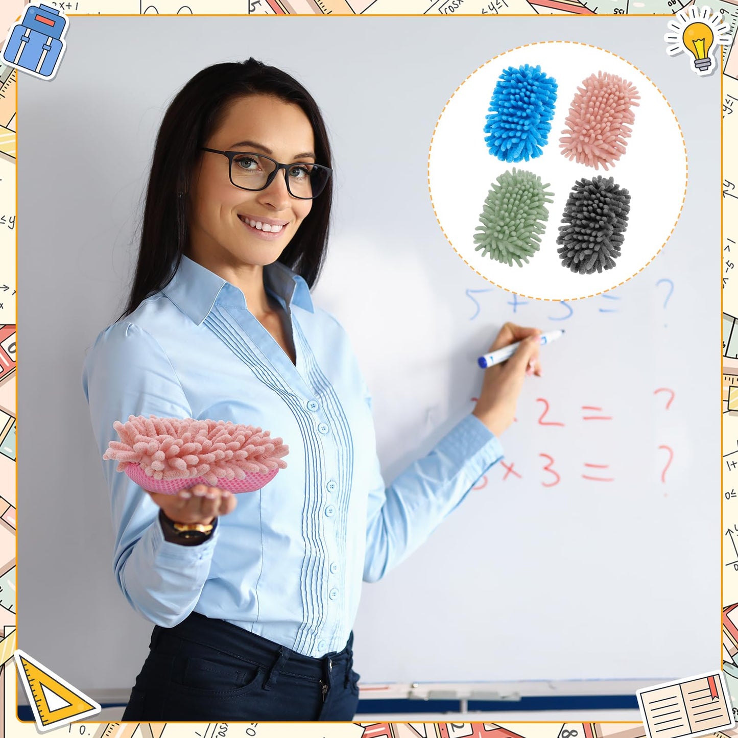 Jspupifip 12 Pcs Dry Erase Shag Eraser Microfiber Shag Whiteboard Eraser Magnetic Dry Erase Washable for Markers Chalk Home Classroom Office Supply, Blue Gray Light Pink Green