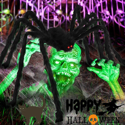 3in1 Halloween Decorations 5ft Giant Spiders 200" White Spider Web Haunted House Outdoor Wall Decor for Halloween Props (Giant Triangular Spider Web+Black Fake Spider+Stretchable Cobwebs)