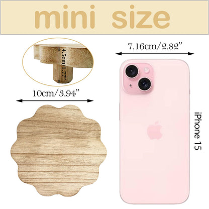 DEMULANS 3 Pack Small Scalloped Wood Risers for Display ,Mini 4 Inch Wooden Stands with Removable Feet Farmhouse Rustic Decor for Table Tiered Trays Home Kitchen Decoration (mini Light Brown, 4 Inch)