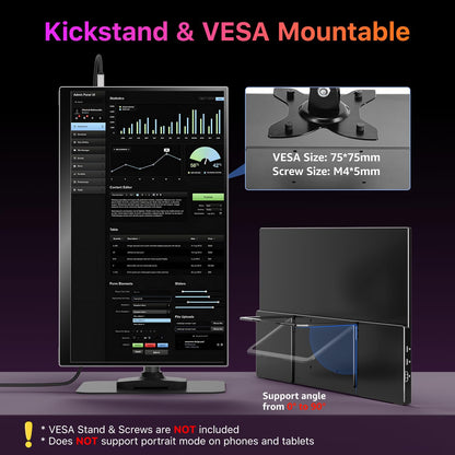 kksmart Portable Monitor for Laptop MacBook Surface PC Xbox PS5, Travel Monitor Second Screen for Laptop, HDMI USB-C VESA Compatible Built-in Speaker, 18.5inch