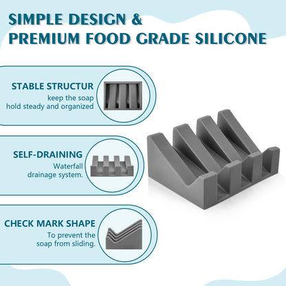 Coipdfty Self Draining Soap Dish Holder,Silicone Soap Dish,for Bathroom,Kitchen, Sponges，Can Extend Soap Life，Keep Soap Bars Dry and Easy Cleaning (Grey,1-Pack)