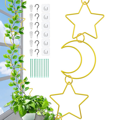 20 Pcs Plant Trellis for Climbing Plants, Chain Trellis, Garden Plant Wall Trellis, Vine Support Houseplant Accessories for Monstera, Pothos, Ivy, Climbing Plants Indoor Outdoor (Gold Moon and Star)