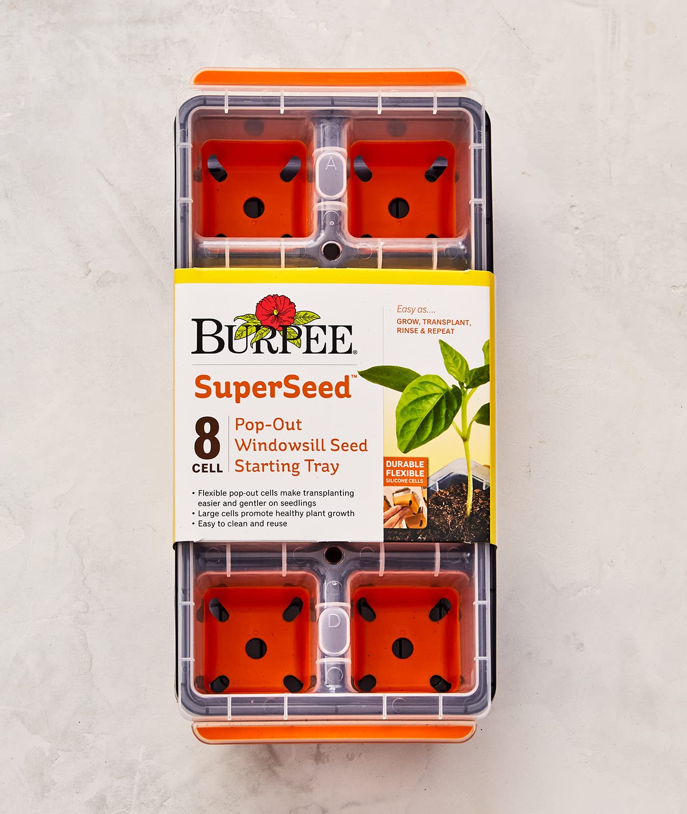 Burpee SuperSeed Windowsill Seed Starting Tray| 8 XL Cell| Reusable & Dishwasher Safe| for Vegetable, Flower & Herb Seeds| Window Garden Seed Starter Kit| Green
