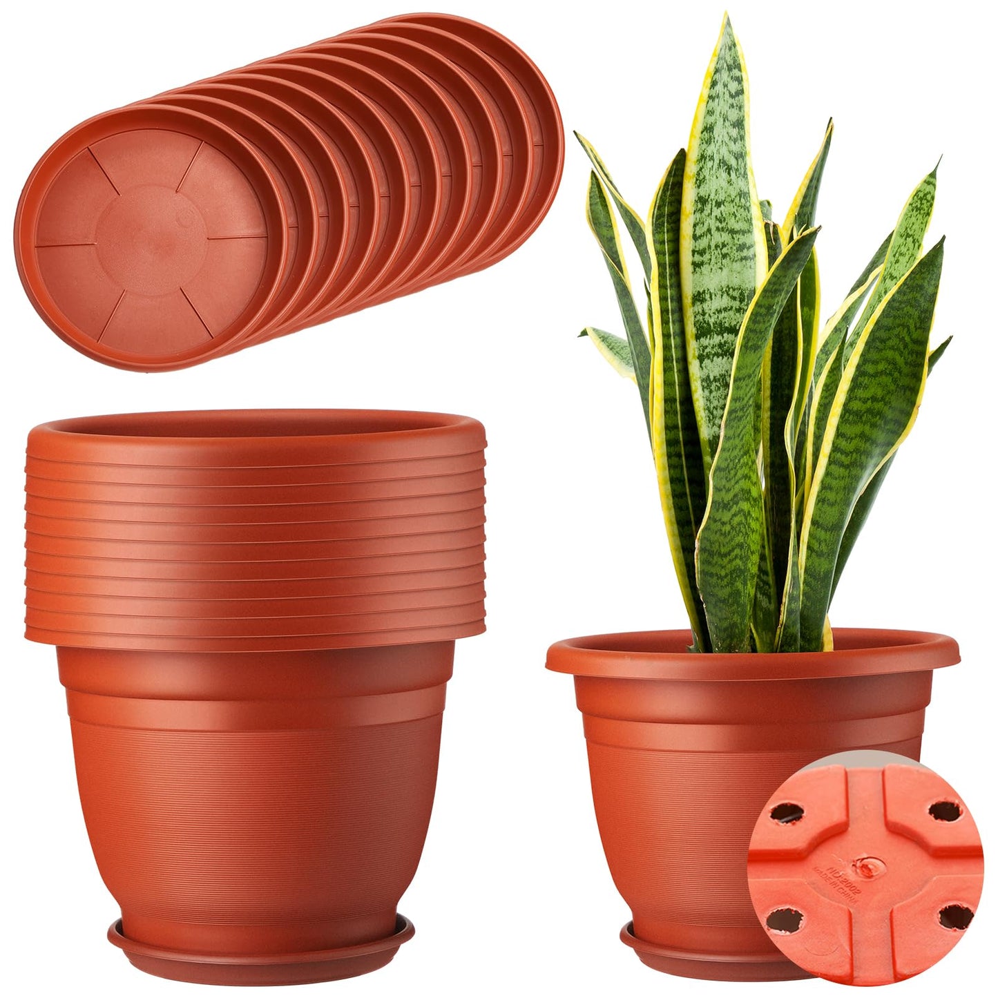 Sunnychicc 12 Pack 10'' Plastic Plant Pots Round Planter Pots with Saucer Tray Seedling Pots with Holes Seed Resin Plant Pot Starting Nursery Flower Container with Pallet for Garden Outdoor Indoor