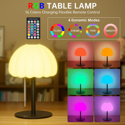 BYSYGLOBE Touch Bedside Table lamp, RGB Mode Dimmable Small Lamp for Bedroom, Pull Chain Table Lamps with 4 Light Modes, Multi-Color Nightstand Lamp for for Living Room Home Gifts