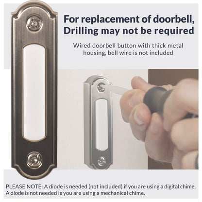 Newhouse Hardware LED Lighted Metal Door Chime Push Button (Oil-Rubbed Bronze) | Surface Mount Lighted Door Bell Button | Replacement Wired Doorbell Button for Most Door Bell Chimes