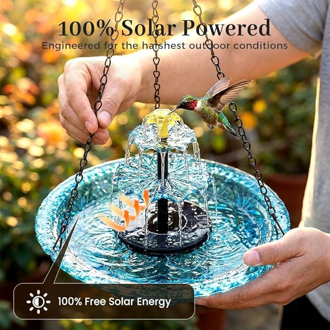 Solar Cascade Hanging Bird Bath Fountain, 2026 New Hanging Bird Bath with Flowing Water for Outdoors Garden Patio Backyard Lawn Decor (Gray)