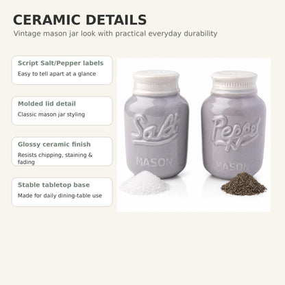 Comfify Grey Mason Jar Salt and Pepper Shakers – 3.5 oz Modern Farmhouse