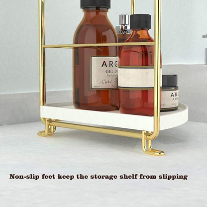 2-Tier Kitchen Spice Rack-Corner Bathroom Shelf- Triangle Standing Storage Rack for Bathroom, Living Room, Bedroom, Kitchen (Golden)