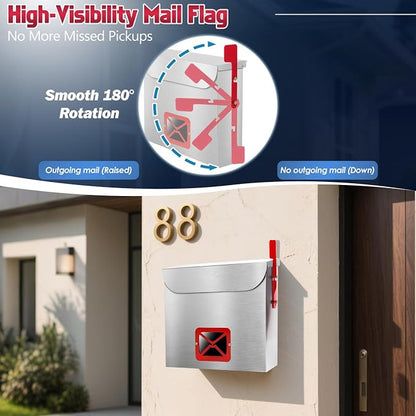 Stainless Steel Wall-Mount Mailbox for House,Rust-Proof Metal Mail Boxex, Large Capacity Post Box,Mailboxes for Outside(Rectangle with Lock)
