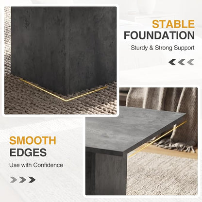 HNY Coffee Table and End Table Set of 2 Modern Square Nesting Coffee Table Grey Wooden Side Table Concrete Texture Finish for Living Room, Reception Room, Home Office,Industrial Minimalist