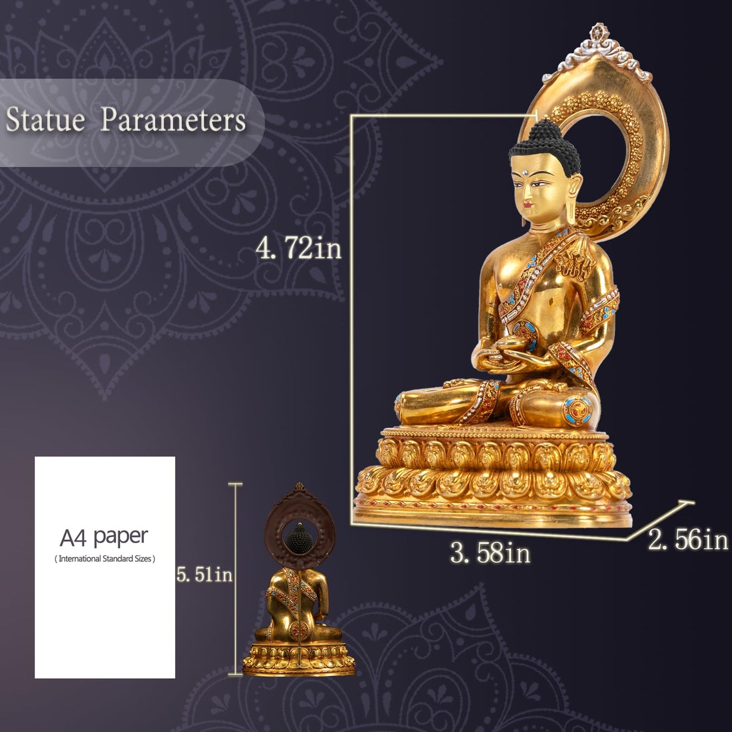 AksharaPadma Tempa Buddha Statue Indoor for Zen Decor,Handcrafted Gold-Plated Buddha Statue for Home Decor – Nepalese Art, Tibetan Buddhism Style, 4.72" (Amitabha)