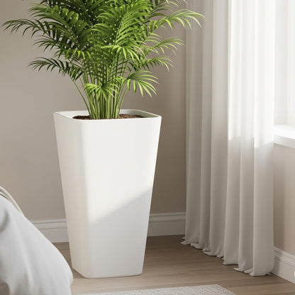 Worth Garden 20" Tall Planters Set of 2 – Large White Tapered Plastic Flower Pots for Indoor & Outdoor Use – Modern Plant Containers with Drainage Holes – Ideal for Front Porch, Patio, Balcony