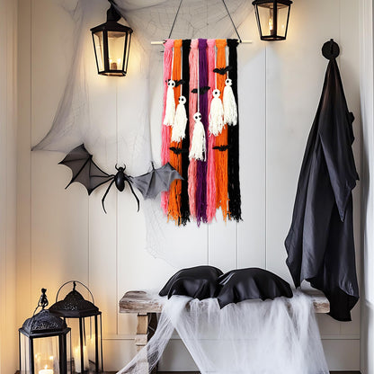 FYSUIMU Halloween Decorations Ghost Wall Hanging Cute Ghost Bat Woven Flag Banner for Wall Home Indoor Outdoor Party Supplies Spooky Season Decor