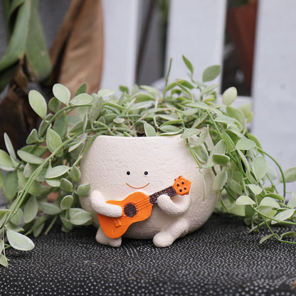 UMESONG Smily Face Planter Pot with Drainage Hole Cute Resin Head Planters for String of Pearls Plant Live Unique Guitar Succulent Pots for Indoor Outdoor Plants Gift IdeaI for Mother Christmas