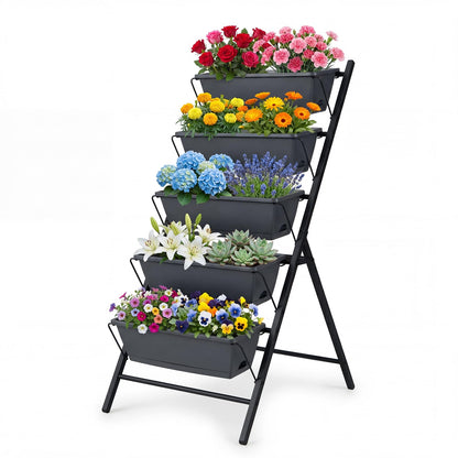 Giantex 5-Tier Vertical Garden Planter, Raised Garden Bed w/Drainage System & Removable Tray, Metal Frame Elevated Planter Boxes for Herb Vegetable Flower Grow, Outdoor Indoor Patio Balcony Backyard