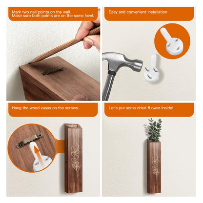 BOTOP 4 Pack Wood Indoor Wall Planter, Modern Boho Wall Decor for Living Room Bedroom, Farmhouse Pocket Vases for Dried Flowers and Faux Greenery Plants - Brown
