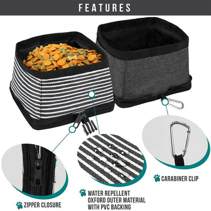 PetAmi Collapsible Dog Bowls 2 Pack, Food and Water Bowls Travel Set, Portable Pet Dish No Spill, Foldable Lightweight BPA Free Leakproof Bowls, Camping Hiking Walking Outdoor Gear Accessories, Black