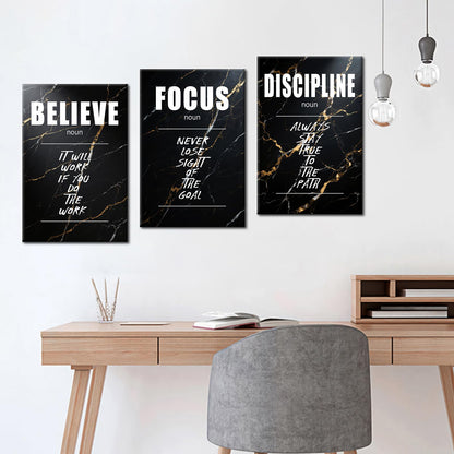 YSPCSUN Large 3 Piece Inspirational Wall Art for Office Walls Canvas Prints Black Marble Motivational Quotes Posters Framed Modern Business Executive Workspace Decor Ready to Hang, 48" x 24"