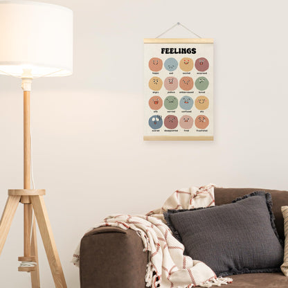 TLESKE Boho Classroom Feelings Emotions Chart Poster Hanger Frame for Toddlers Kids, Homeschool Hanging Wall Art Room Decor for Nursery Playroom, Preschool Prek Learning Educational Poster, 12x16