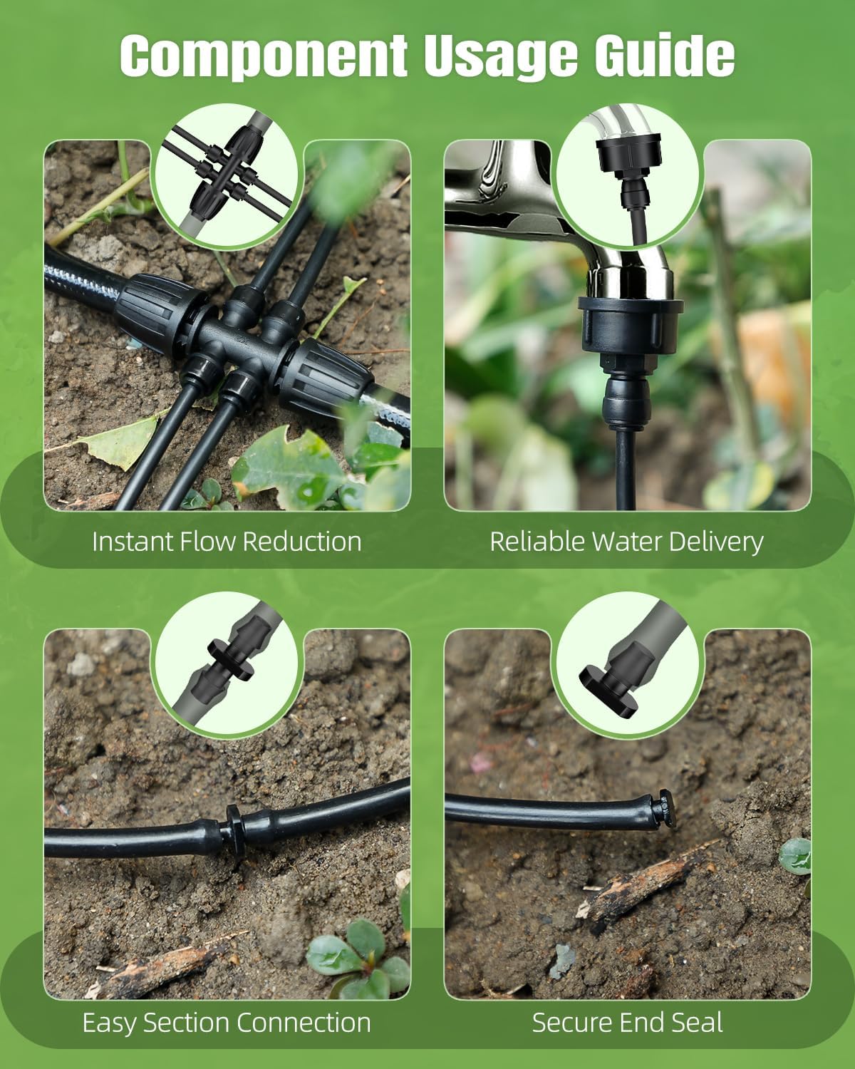 Pawfly 200 ft 1/4 Drip Irrigation Tubing, 1/4" Emitter Tubing with 6" Spacing, Polyethylene Drip Line with 24 Parts, Black Distribution Tubing for Drip Irrigation System, Drip Irrigation Hose Roll