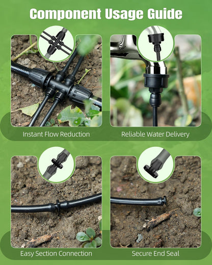 Pawfly 200 ft 1/4 Drip Irrigation Tubing, 1/4" Emitter Tubing with 6" Spacing, Polyethylene Drip Line with 24 Parts, Black Distribution Tubing for Drip Irrigation System, Drip Irrigation Hose Roll