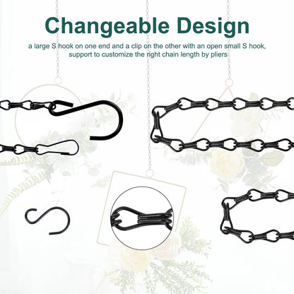 Urkupoo 6PCS Hanging Chains with S Hooks, 24.2IN Long Chains with Clips, Adjustable Black Metal Chains Hanger for Plant, Sign, Bird Feeder, Wind Chime