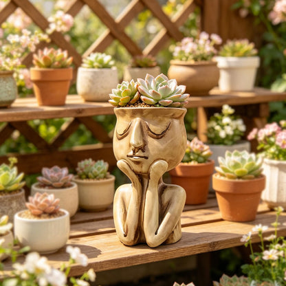 LIUXINJIAN-RHX Face Planters Pots Head Unique Face Flower Pot Head Planter for Indoor Plants Cute Small Succulent Pots Indoor Plant Pot, Great Gift Unique Ornaments for Home