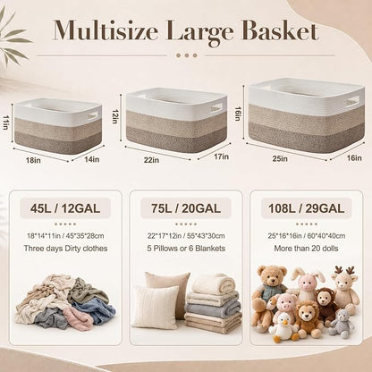 OIAHOMY Large Blanket Basket, 22”x17”x12” Rectangle Woven Baskets, Nursery Blanket Storage Living Room, Toy Storage With Handle, Large Baskets for Organizing-Gradient Blue