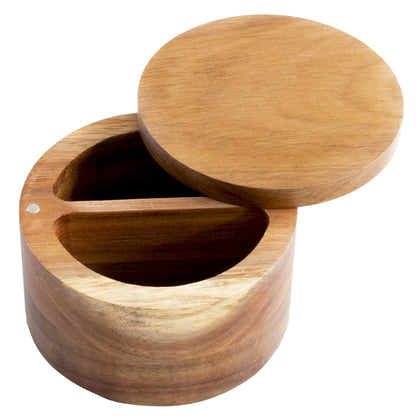 Totally Bamboo Rock & Branch Acacia Duet Salt and Pepper Bowl, Salt Cellar and Storage Box with Two Compartments, Magnetic Swivel Lid