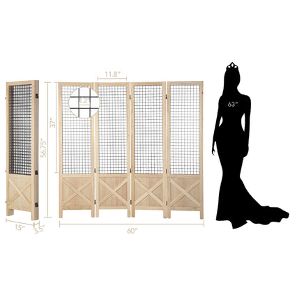 Wnutrees 4 Panel Gridwall Display, Portable Freestanding Display Board for Craft/Art Shows, Retail, Events, Decorative Wood Room Divider Folding Screens, Natural