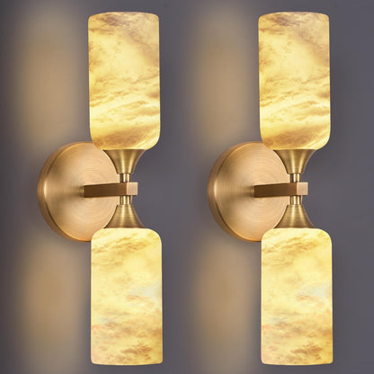 Stbri Alabaster Sconces Set of 2,15.3in Modern Natural Marble Vanity Light, Hardwired Brass Gold Wall Sconces Lighting for Living Room,Bedroom,Indoor Sconces for Bathroom Mirror,Hallway