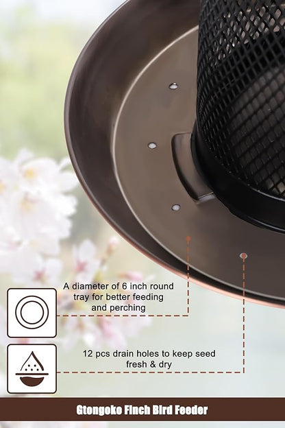 Gtongoko Finch Bird Feeders for Outdoors 2.5 LB Capacity Squirrel Proof Metal Mesh Tube Bird Feeders Thistle & Nyjer Seed Hanging Feeder, Copper, 1 Pack