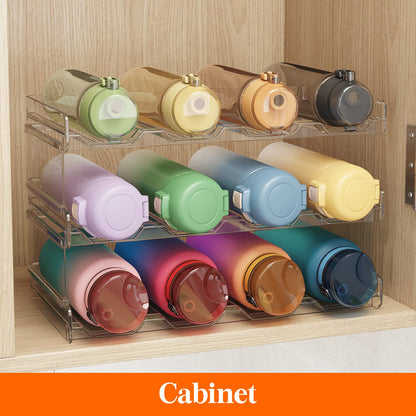 Lifewit Stackable Water Bottle Organizer for Cabinet, Plastic Bottle Holder Fits Bottles & Tumblers up to 3.8" Diameter, Pantry, Countertop & Fridge, 2 Tier Holds 8 Bottles