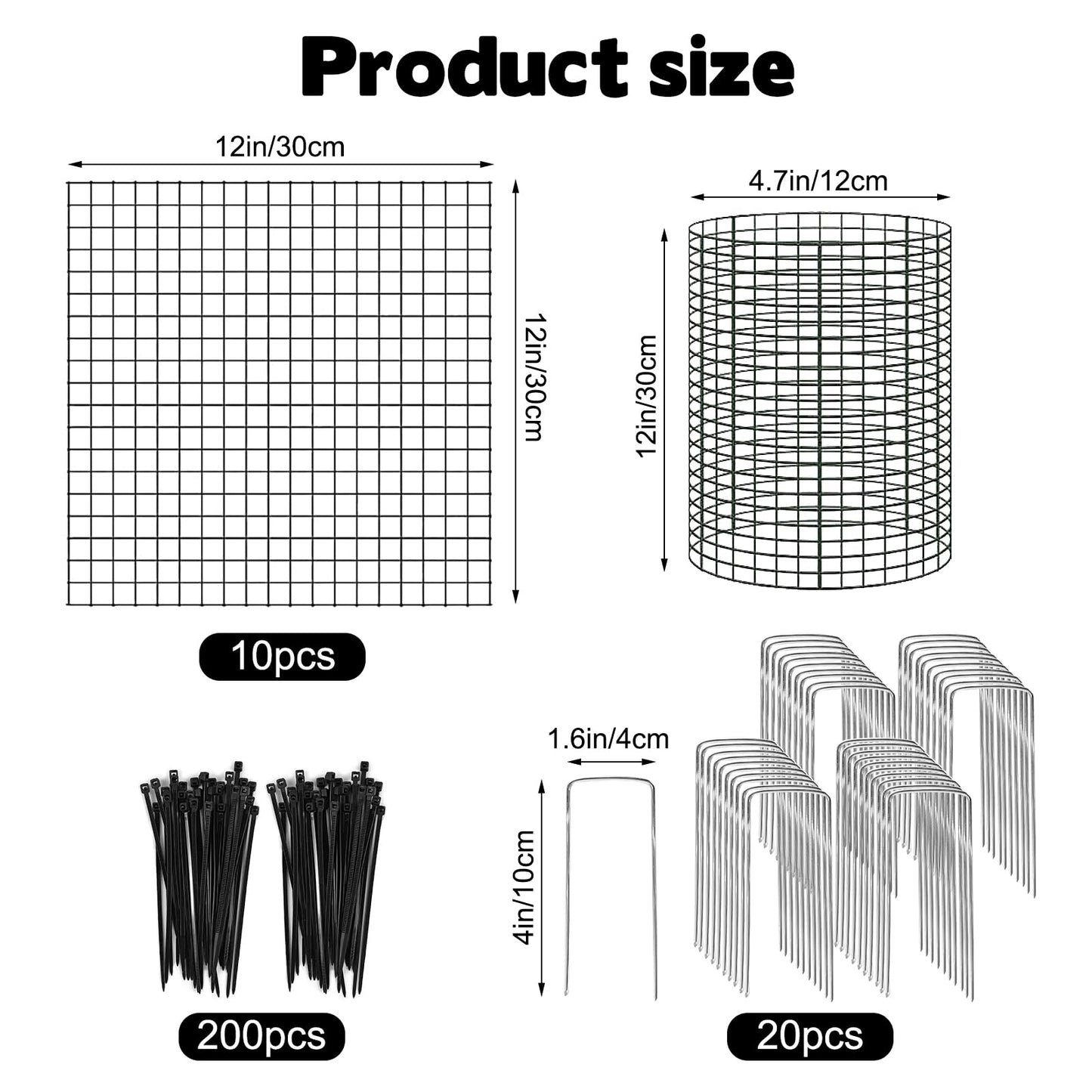 YEXEXINM 10 Pack 12" H X 4" D Wire Small Plant Protector from Animals, 10 PCS Small Metal Plant Cage Chicken Wire Cloche with Ground Stakes and Nylon Tie to Keep Animals Out, Garden Protection