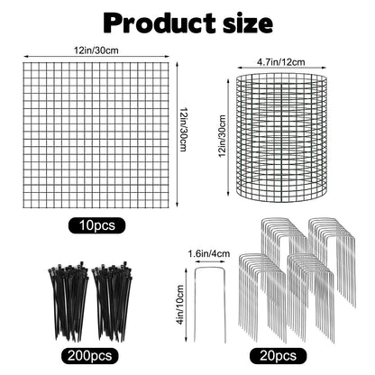 YEXEXINM 10 Pack 12" H X 4" D Wire Small Plant Protector from Animals, 10 PCS Small Metal Plant Cage Chicken Wire Cloche with Ground Stakes and Nylon Tie to Keep Animals Out, Garden Protection
