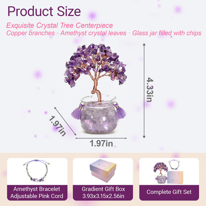 Amethyst Crystal Tree of Life, 4.33 in Purple Gemstone Tree with Bowl Base, Crystal Bonsai Tree for Desk, Feng Shui Tabletop Decor, Crystal Tree Gift, Amethyst Home Accent