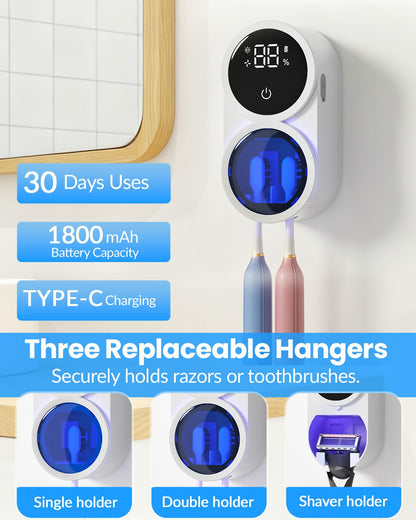 Toothbrush Sanitizer Holder, GEVOODIX Tooth Brush Holder for Bathroom, Wall-Mounted Toothbrush Holders Organizer Auto-Inductive Cover, 140℉ Air Drying Fits Most Electric, Manual and Kids’ Toothbrushes